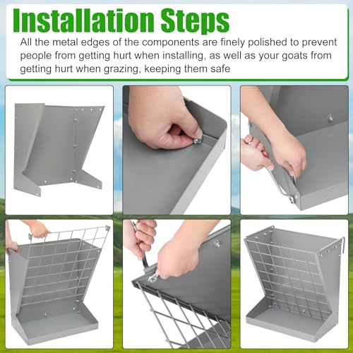 Wall Mount Hay Rack, Goat and Sheep Feeder, Hanging Feeder, Heavy Duty Galvanized Metal 2-in-1 Hay and Grain Feeders, Distance Adjustable Livestock Feeders, Hay Feeders for Goats, Sheep, Horses
