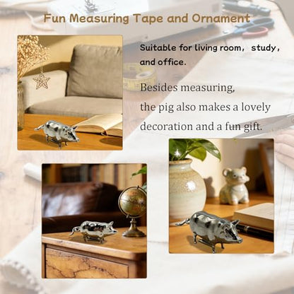 Antique-Inspired Pig Mini Tape Measure, Vintage Metal Pig Retractable Soft Tape Measure for Sewing, Cloth, Fabric & Body Measurements Tape, Cute Animal Tapes Measure for Crafts Quilting Sewing Lovers