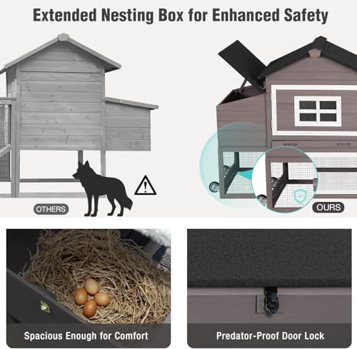 Chicken Coop with Wheels, Mobile Outdoor Chicken House with Leakproof Pull-on Tray, Nesting Box, Waterproof Roof - Brown - color: Brown