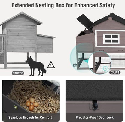 Chicken Coop with Wheels, Mobile Outdoor Chicken House with Leakproof Pull-on Tray, Nesting Box, Waterproof Roof - Brown - color: Brown