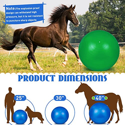 Sotiff 2 Pcs 40 Inch Horse Ball for Play Large Horse Big Equine Herding Anti Burst Dog Ball Soccer Giant, Pump Included(40 Inch,Green, Blue) - color: Green, Blue