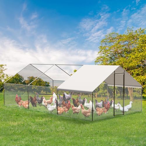 GarveeTech Large Walk-in Chicken Coop with Run, 9.8' x 19.7' Outdoor Chicken Runs for Yard with Cover, Metal Poultry Cage for Chickens, Ducks, Birds - size: 19.7FT