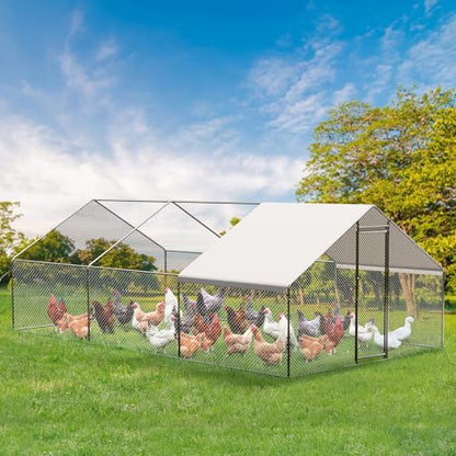 GarveeTech Large Walk-in Chicken Coop with Run, 9.8' x 19.7' Outdoor Chicken Runs for Yard with Cover, Metal Poultry Cage for Chickens, Ducks, Birds - size: 19.7FT