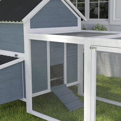 PawHut Extra Large Chicken Coop with 2 Nesting Box, 156" Wooden Hen House Poultry Cage with Extra Long Run Cage, Waterproof Wave Roof, Perches, Swings, for 10-15 Chickens, Rabbits, Ducks, Light Gray