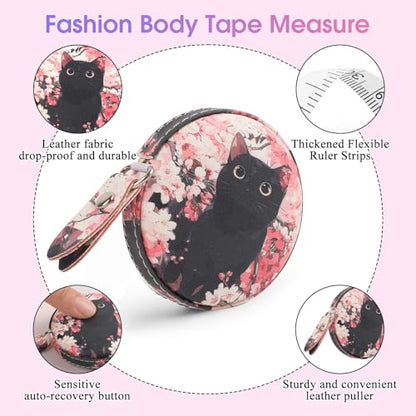 Retractable Mini Tape Measure, Auto-Retract, Premium Leather Tape Measure, Dual-Sided Ruler, Ideal for Fabric Cutting, Body Measurements, and Handicrafts (Cute Kitten) - color: Cute Kitten