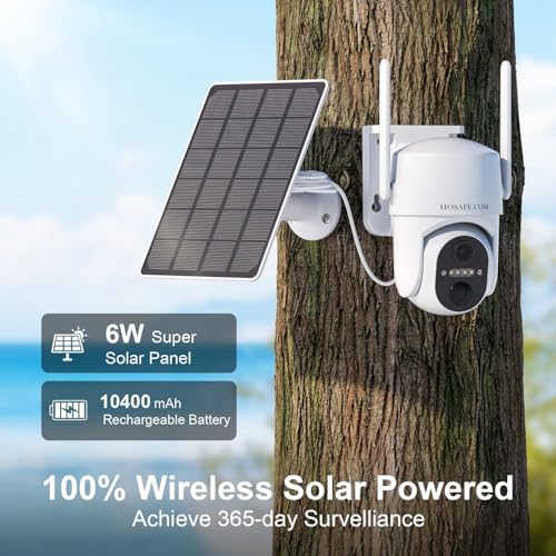 HOSAFE.COM 4G LTE Cellular Security Camera Wireless Solar Powered, Free Cloud Storage, No WiFi Security Camera Outdoor, 2K PTZ 360°, IP66 Waterproof for Farm Barn Jobsite Off-Grid