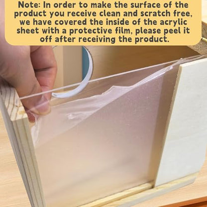 PINVNBY Parakeet Nesting Box, Detachable Board Acrylic Bird House for Cage with Coconut Fiber, Natural Wood Breeding Box for Cockatiel Budgie Lovebirds Conure Finch Parrot (M: 9.8 * 5.3 * 5.3 inch)