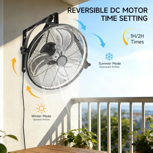 AHAWILL 20 Inch Wall Mount Fan with Lights,6-Speed High Velocity Wall Fan Dimmable Gazebo Fan,360°Adjustable Tilt Industrial Outdoor Fans for Patio,Garage,Workshop,Commercial,Black - size: 20 inch