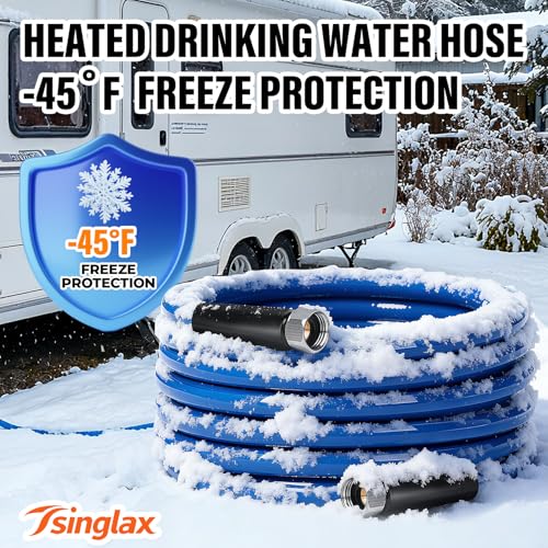 50FT Heated Water Hose for Rv,-45 ℉ Antifreeze Heated Drinking Garden Water Hose,Lead-Free & BPA-Free, Rv Freshwater Hoses with Fittings, Rv Accessories - size: 50FT