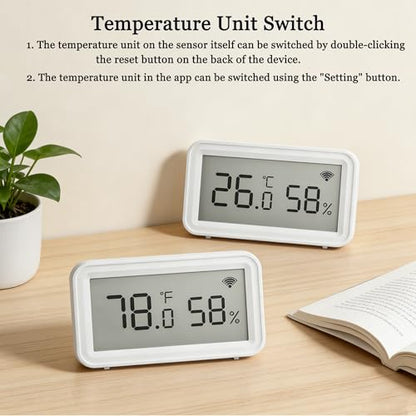 Smart WiFi Hygrometer Thermometer: Wireless Temperature Humidity Sensor with Clear LCD Display, Calibratable, App Alert & Data Storage Export, Digital Remote Monitor for Bedroom, Greenhouse (2-Pack) - size: 2-Pack