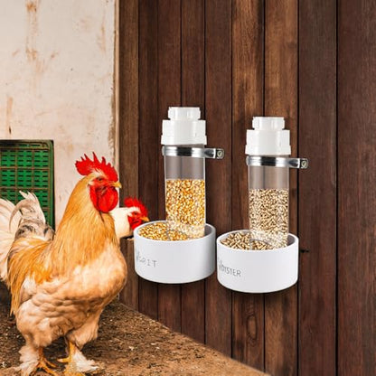 Kalekey 2 Pack Transparent PVC Chicken Feeder, Oyster Shell and Grit Feeder Hanging Ground Chicken Coop Feeder with Hanging Hook for Hens & Chicks (White) - color: White