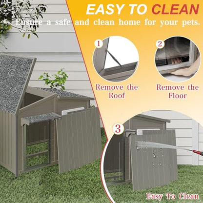Ketive 43" L Outdoor Extra Large Dog House with Removable Floor, Raised Feet, Anti-Chewing Iron Frame – Wooden Kennel with Asphalt Roof, Window for Indoor/Outdoor Use, Ideal for Medium to Large Dogs - style: 43.5" L x 29.5" W x 33.5" H