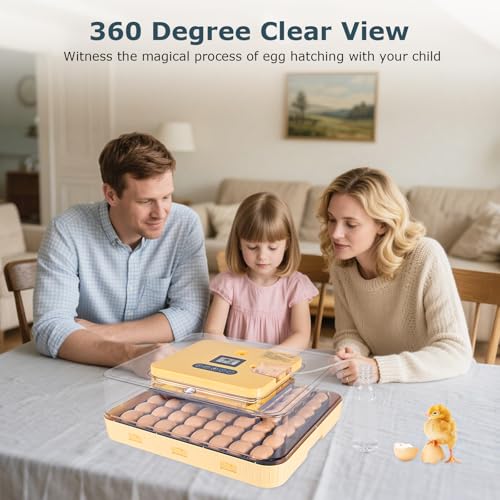 Incubators for Hatching Eggs, 56 Eggs Incubator with Egg Candler, Auto Egg Turner, Temp & Humidity Control, Hatch Day, 360° Viewing for Chicken, Duck, Quail Eggs, Ideal for Farm, School and Lab