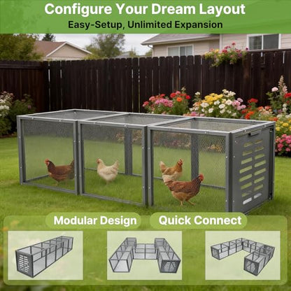 A Anleolife Chicken Tunnel, 23.6 inch Wide Heavy Duty Metal Chicken Coop, Predator Proof Modular Extension Chicken Run for Outside Poultry Coop as Hens, Rabbits, Ducks and Small Pets
