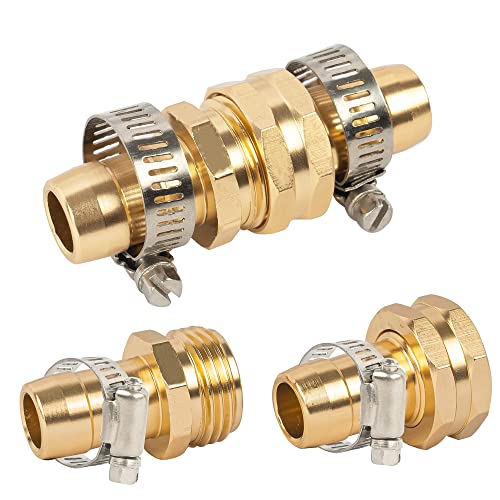 Hourleey Garden Hose Repair Connector with Clamps, Fit for 3/4" or 5/8" Garden Hose Fitting, Male and Female Hose Adapter Water Hose Repair Kit, 3 Set - size: 3-Set