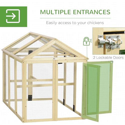 PawHut Chicken Run, Wooden Large Chicken Coop, Combinable Design with Perches & Doors for Outdoor, Backyard, Farm, 4.6' x 2.8', Nature Wood - color: Natural Wood