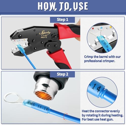 720PCS Marine Grade Heat Shrink Wire Connectors, Sopoby Electrical Connectors Kit of Tinned Red Copper, Waterproof Crimp Insulated Ring Fork Spade Butt Splice AWG 22-10 - size: 720 PCS Kit