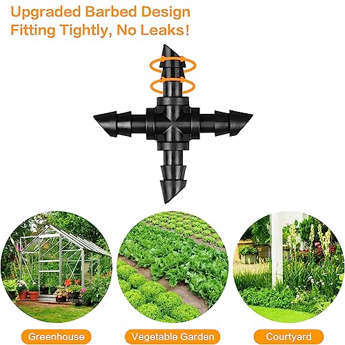 1/4" Drip Irrigation Cross Fittings, 45 Pieces Barbed 4-Way Cross Irrigation Parts for 1/4 Inch Drip Tubing, Drip Line 4-way Tee Connectors T Parts for Sprinkler Garden Lawn - size: 4/7mm Cross-40P