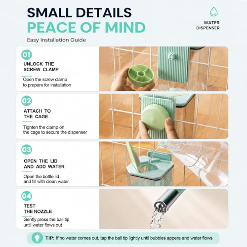 47OZ No-Drip Small Animal Water Bottle, Large Capacity Leakproof Hanging Pet Water Dispenser for Cage Crate, Water Feeder for Guinea Pig, Hamster, Rabbit, Ferret, Chinchilla (Green) - color: Green