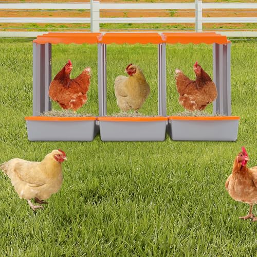 Chicken Nesting Boxes, 3 Compartment Nesting Boxes for Laying Eggs, Roll Away Nesting Box Egg Collection Tray, Wall Mount Poultry Roll Away Chicken Laying Boxes (Orange) - color: 3 Compartment Nesting Boxes (Orange)