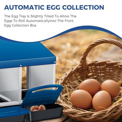Garvee 4-Hole Roll Away Egg Collection Chicken Nesting Box, Galvanized Steel Nest Box for Laying Eggs - color: Blue, size: 4 holes