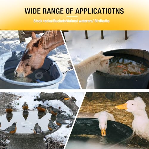 150W Chicken Water Heater, Submersible Bucket Heater Deicer for 5 Gallon, Heated Chicken Waterer for Winter, Freeze-Proof Poultry Waterer, Stock Tank & Water Trough Warmer for Livestock - size: 150Watt