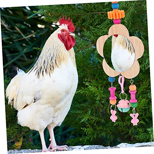 COLLBATH Wooden Chicken Mirror Bells Interactive Pet Hen Toy for Playtime Coop Fun Reflective Accessory for and Hens Encourages Engagement and Enrichment