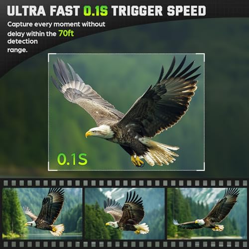 WiFi Trail Camera, 4K 64MP Game Cameras with Night Vision Motion Activated Waterproof IP66, 0.1s Trigger Trail cam with 32GB SD Card, Wildlife Camera with Built-in Battery Solar Panel