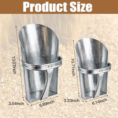 Domensi 2 Pack Galvanized Steel Feed Scoop Set-4 Qt & 2.5 Qt Heavy Duty Metal Grain Scoop for Livestock, Horse, Chicken & Dog Food – Durable Farm Utility Scoops, Rust Resistant, Easy Clean