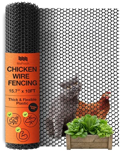 Maporch Plastic Chicken Wire Fencing for Pet Protection - 15.7" x 10ft, Black HDPE Mesh - Garden Fence Animal Barrier for Dogs, Cats and Rabbits (1-Pack) - color: Black, size: Pack of 1