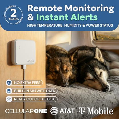 Cellular Temperature Monitor - Remote Power Failure Alarm & Humidity Sensor with Unlimited Alerts. Temp Monitoring System for RV Pet Safety, Vacation Home, Server Room. No Fees or WiFi Required