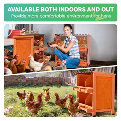 2-Tier Chicken Nesting Box, 4 Compartment Wooden Nesting Box for Chickens with Waterproof Roof, Non-Slip Stable Base, Heavy Duty Chicken Laying Boxes for Hens, Duck, Poultry, Bird, Orange - size: 28.2"L x 12.6"W x 29.8"H