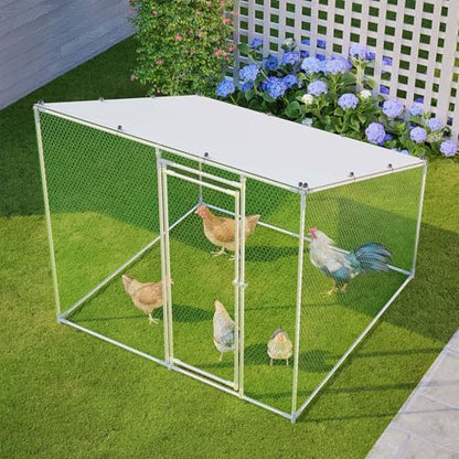 Walk-in Metal Chicken Coop, Heavy-Duty Poultry Hen House Enclosure with Run & Slanted Roof, Chicken Cage with Spring Button Connectors & Reinforced Wire Mesh for Yard, Backyard, Farm