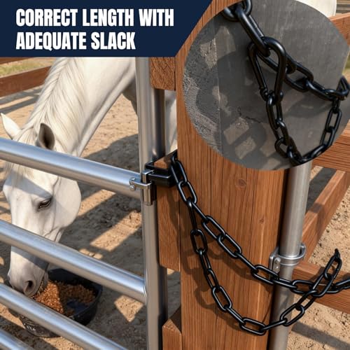 Black Gate Chain 20 Inch 3mm Metal Security Chain Lock with Metal Hooks for Outdoor Fence, Farm, Barn and Livestock (4-Pack) - size: 4-Pack