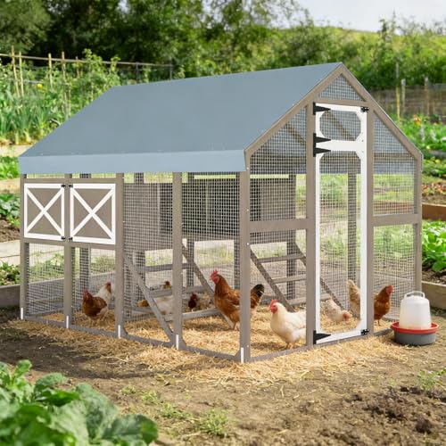 Large Wooden Chicken Coop, Walk-in Chicken Run with Waterproof Cover, Large Poultry Cage for Yard Farm Backyard Hen House, Duck Coop and Rabbit Run with Nesting Boxes, for 8–12 Chickens - size: 94.5"L x 70.0"W x 71.0"H