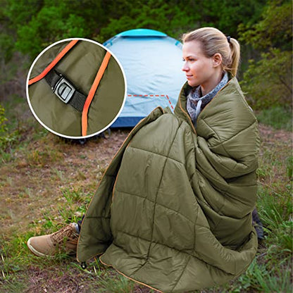 Outdoor Puffy Camping Blanket, Lightweight Down Alternative Puffy Printed Camping Large Ultra Warm Hammock Top Quilt Waterproof Blanket for Traveling Picnic Beach Party Cold Weather (Olive) - color: Olive