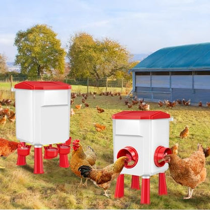 Chicken Feeder and Waterer Set 2 Gallon/17.6 Pounds, Automatic Chick Feeder and Waterer Set No Waste, Poultry Feeder Large for Hens/Ducks/Poultry - color: Red