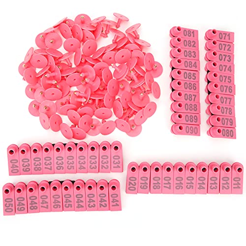 GLOGLOW Nan 100Pcs Goat Ear Tag, Plastic Livestock Identification, Numbered for Goats Sheep Cattle Pigs, Ideal for Farm Animal Tracking Poultry and Livestock Supplies (Pink with Words (100)) - color: Pink With Words (100)