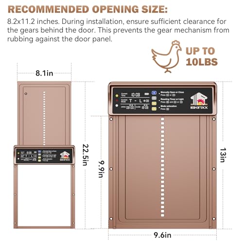Automatic Chicken Coop Door Solar Powered, 4 Modes Automatic Chicken Door Solar, Anti-Pinch & Weather Proof Coop Door with Remote Control - color: Gold