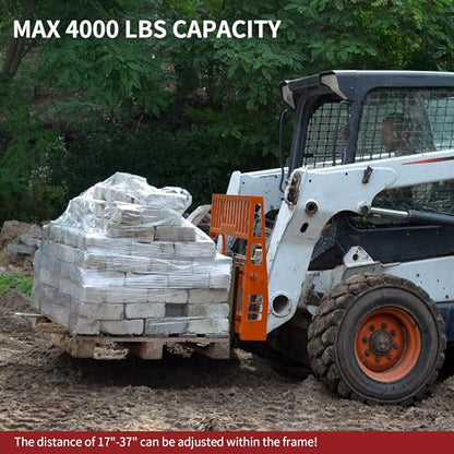YITAMOTOR 45" Pallet Forks Frame Attachment with 48" Pallet Forks Forklift Blades, 4000 lbs Capacity with 3 Spear Sleeves for Kubota Bobcat Skid Steer Loaders Tractors
