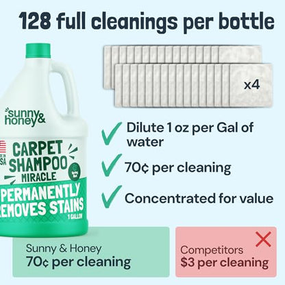 Sunny & Honey Carpet Cleaner Shampoo Solution for Machines, 1 Gal Mint | USA Made - Stain and Odor Eliminator - Cleans Carpets and Upholstery - For Upright and Spot Cleaners - Concentrated Formula - size: 128 Fl Oz (Pack of 1)