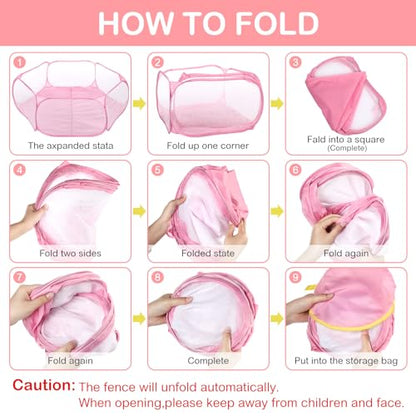 VitalCozy Hamster Playpen with Mat Small Animal Cage Tent Breathable Transparent Guinea Pig Playpen Waterproof Portable Yard Fence Mat Foldable Exercise Playpen Outdoor Indoor (Pink,Star) - color: Pink