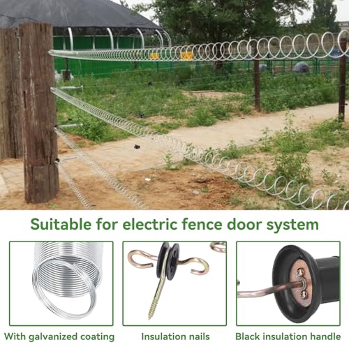 Cyrank Electric Fence Gate Kit, Electric Fence Handle Set, Spring Gate Handle Set, Plastic Electric Fence Gate Handle with Insulators with Spring Electric Fence Insulators for Wooden Post