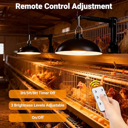 redaica Solar Chicken Coop Light with Timer, 2 Lamps & Remote 3/5/8H Chicken Coop Accessories, 3 Brightness Levels Solar Lights for Chicken Coop, Waterproof Light for Sheds Barns, Stables, Duck Houses