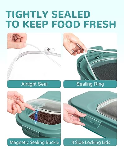 20-23 Lbs Dog Food Storage Container - Collapsible Dog Food Container with Attachable Casters and Scoop,Small Container, Pet Food Storage Containers to Keep Dry Food Fresh,Easy to Move | Dog Food Container with Double Airtight Seal & Magnetic Lid,Cat Food
