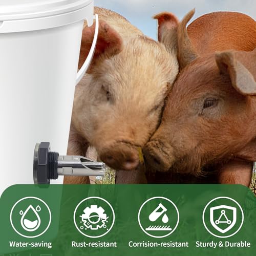 Pig Nipple Waterer for Barrel kit,Stainless Steel Automatic Pig Nipple Waterer, Hog Drinker Feeder with Water Tank Connector Kit,Hog Water Nipples for Pig Goat Waterer System (Silvery, 5 PCS)