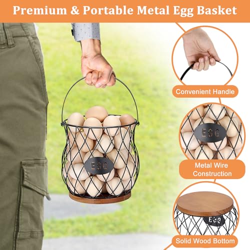 Chicken Egg Basket With Handle, Egg Baskets for Gathering Fresh Eggs, Chicken Coop Egg Holder, Round Wire Egg Basket & Kitchen Countertop Decor (Style 3) - style: Style 3