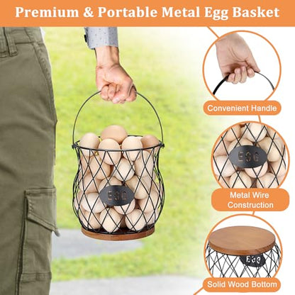 Chicken Egg Basket With Handle, Egg Baskets for Gathering Fresh Eggs, Chicken Coop Egg Holder, Round Wire Egg Basket & Kitchen Countertop Decor (Style 3) - style: Style 3