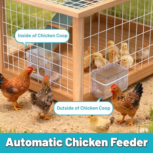 Automatic Chicken Feeder, Hanging Food Dispenser for Chicken Coop, No Waste Feeder with 2 Holes, Coop Accessories for Keep Food Dry & Keep Coop Tidy