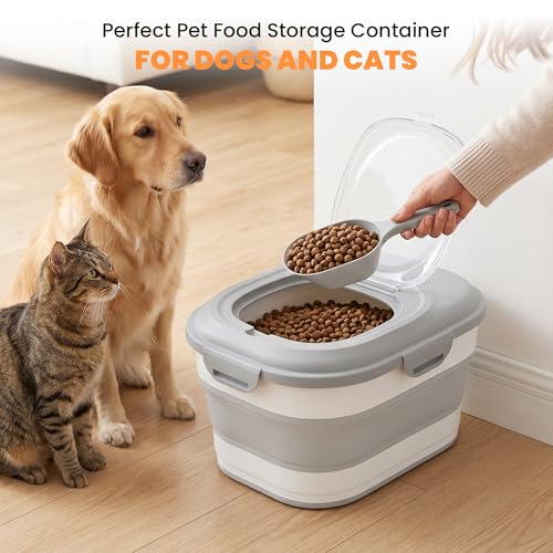 30 Lbs Dog Food Storage Container with Wheels, Collapsible Pet Food Storage Container with Clear Window, Measuring Cup & Scoop, BPA Free Cat Food Container for Rice, Flour, Grain, Bird Seed - color: Grey/30lbs